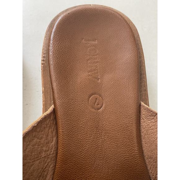 J. Crew Sandals Flats Shoes Thongs Leather Wooden Brown FLAW - Picture 5 of 11